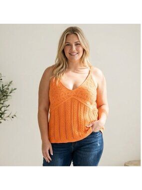 Addition Elle Orange Knit Tank Top 4X Plus Size Boho Crochet Lace Cami Summer